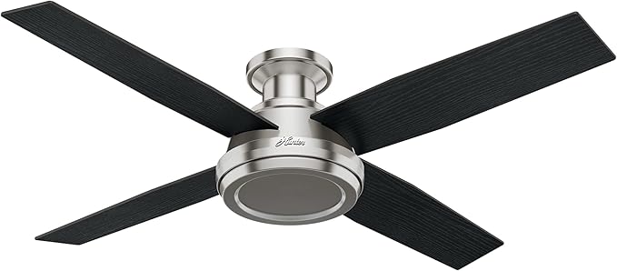Hunter Fan Company 59247 Dempsey 52 inch Ceiling Fan with Light and Remote, Low Profile Indoor, Brushed Nickel Finish