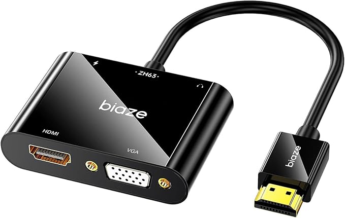 HDMI to VGA and HDMI Adapter, Dual Output 1080P Video Converter with Audio, USB-Powered HDMI Splitter for Laptop, TV Box, Projector, Monitor