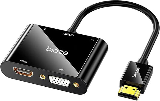 HDMI to VGA and HDMI Adapter, Dual Output 1080P Video Converter with Audio, USB-Powered HDMI Splitter for Laptop, TV Box, Projector, Monitor