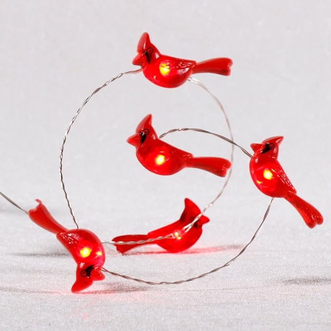 Impress Life Christmas Tree Cardinal String Lights, Red Snow Bird Decorative Ornaments 10 ft 40 LEDs Battery Operated with Remote Timer for Wedding Birthday Parties Bedroom Home Holiday Decoration
