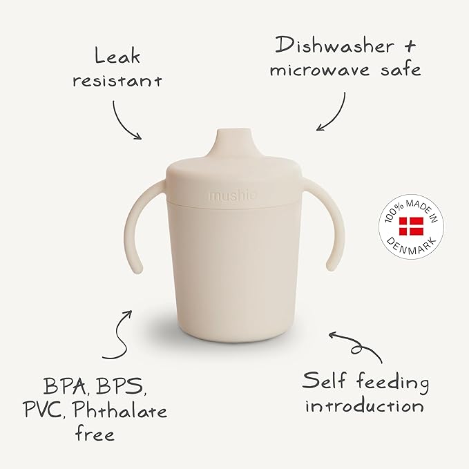 mushie Trainer Sippy Cup | Made in Denmark | Leak Resistant Twist-Off Lid & Handles | 6 Months + (Blush)