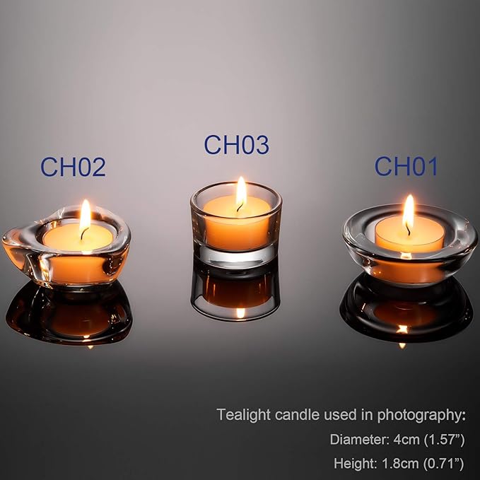 Clear Tealight Candle Holders - Set of 12, Round Chunky Glass Candle Holder, 3" Diameter - CH01 - Clear