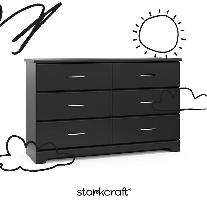 Storkcraft Brookside 6-Drawer Dresser (Black) – GREENGUARD Gold Certified, Black Dresser for Bedroom, Kids & Nursery Storage Chest, Safety Interlocking Drawers, Pre-Installed Tracks, Kids Chest