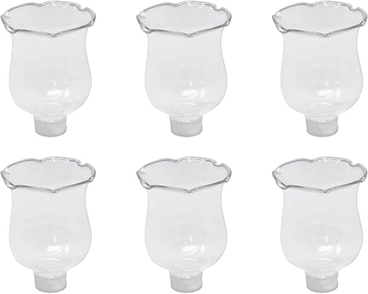 4E's Novelty Clear Glass Votive Cups with Peg - Pack of 6 - Tulip Votive for Candelabra Candle Holder, Home Interior Candle Sconce Glass Replacement Parts, Shabbat Candle Glass Oil Lamp (2.75" Tall)