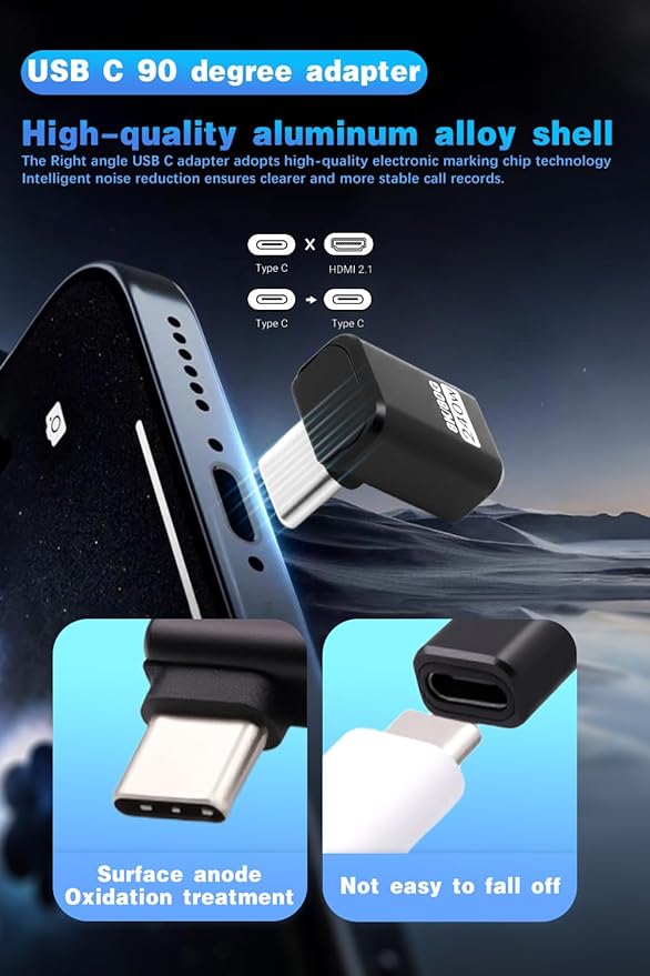 Duttek USB C 90 Degree Adapter [240W 80Gbps 8K@60Hz], 90 Degree USB C Adapter Compatible with Thunderbolt 5 Cable, Type-C Extender for Steam Deck, MacBook, Smart Tablet & Phone 2 Pack
