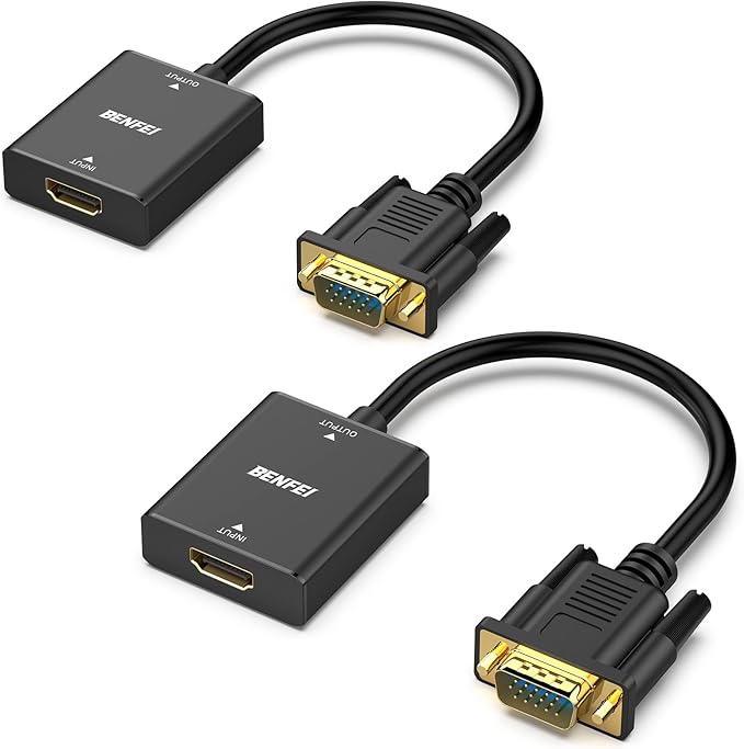 BENFEI HDMI to VGA Adapter, Female HDMI Input to Male VGA Output Adapter with 3.5mm Audio Jack Compatible for TV Stick, Computer, Laptop,ect-2 Packs
