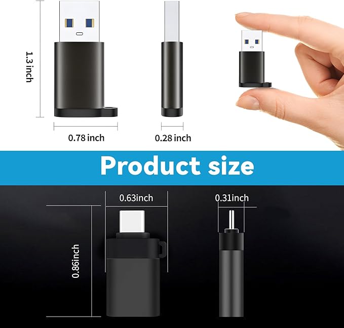 4 Pack USB to USB C Adapter, 2Pack Type C Female to A Male Converter，2Pack USB C Male to USB 3.0 Female OTG Converter for Apple Watch Ultra 8 9,iPhone 16 15 Pro Max 14 13,AirPods, Samsung S24S Black