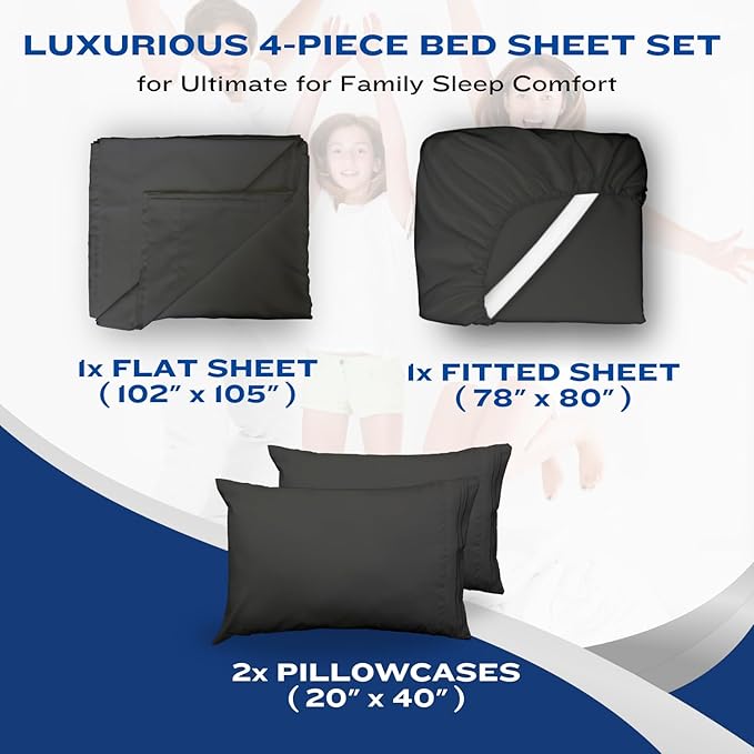DREAMCARE Queen Sheet Set – 4 pcs Cooling Sheets – up to 21” Deep Pocket Queen Sheets – Hotel Luxury Sheets & Pillowcases – Superior Softness 100% Fine Microfiber with Side Pocket – Gray