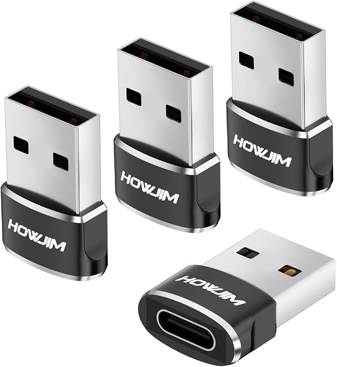 USB to USB C Adapter 4 Pack,PD/QC Fast Charging 480Mbps Data Transfer,Type-C Female to USB2.0 Male Adapter,OTG Type C to USB Adapter for M-acBook Pad Phone15 16 17 G-alaxy X-Peria Black