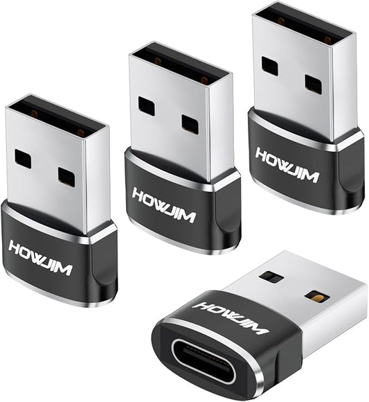 USB to USB C Adapter 4 Pack,PD/QC Fast Charging 480Mbps Data Transfer,Type-C Female to USB2.0 Male Adapter,OTG Type C to USB Adapter for M-acBook Pad Phone15 16 17 G-alaxy X-Peria Black