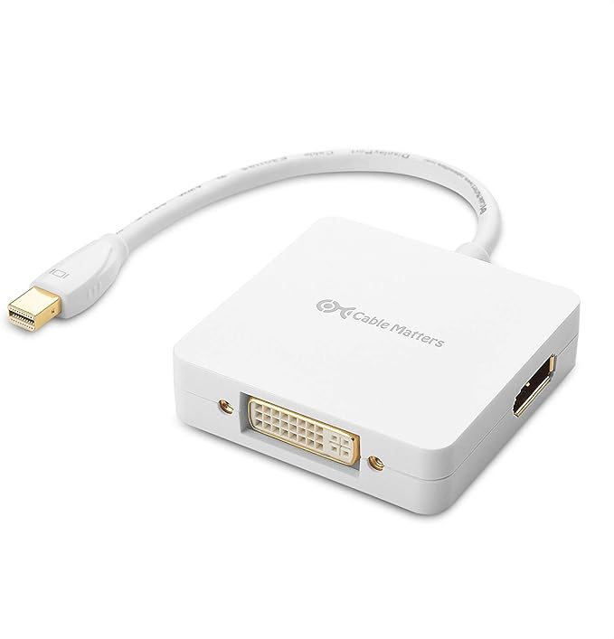 Cable Matters Mini DisplayPort to HDMI Adapter with DisplayPort and DVI 3-in-1 Adapter in White Thunderbolt and Thunderbolt 2 Port Compatible Supporting 4K Resolution via HDMI andDisplayPort