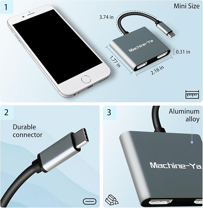 USB C to Dual HDMI Adapter 4K@60hz,USB C Dual Monitor Adapter with USB 3.0, 100W PD, Type C to Dual HDMI Splitter Extend Display for Chromebook, MacBook, Laptop, HP...