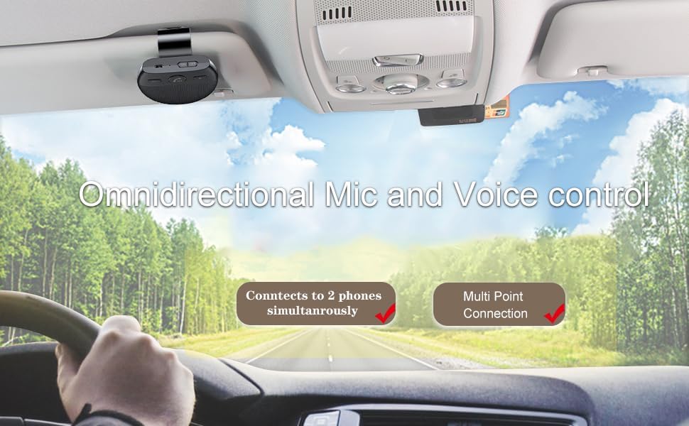 Heayzoki Bluetooth Car Speaker, Handsfree Speakerphone with Siri Support, Auto Power On/Off, Omni Mic