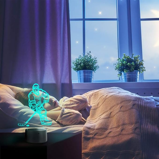Hockey Player 3D Night Light Lamps for Kids 7 LED Color Changing Touch Table Desk Lamps Lighting Cool Toys Gifts Birthday Xmas Decoration for Sports Hockey Fan