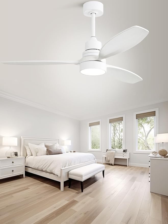Sofucor Ceiling Fan with Lights, 52 Inch Low Profile Flush Mount Mordern Wood Ceiling Fan with Remote for Indoor Farmhouse Bedroom Living Room Outdoor Patio Porch, Reversible DC Motor, Noiseless