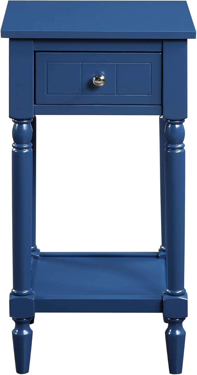 Convenience Concepts French Country Khloe 1 Drawer Accent End Table 14" - Traditional Farmhouse Side Table with Storage Drawer and Shelf for Living Room, Cobalt Blue