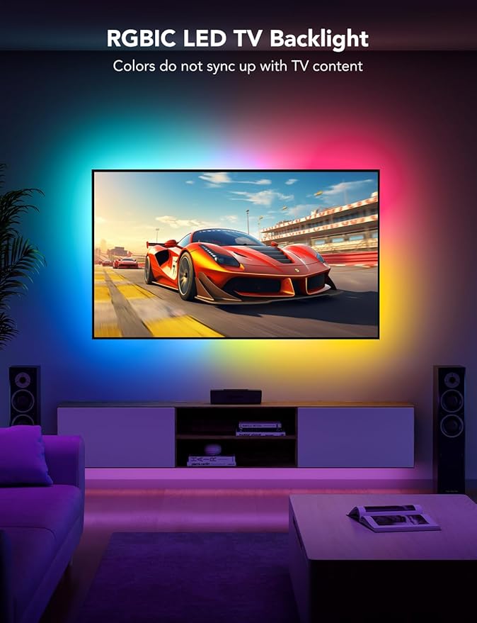 Govee TV LED Backlight Strip, RGBIC Smart LED Backlight for 40-50inch TVs, Music Sync, Wi-Fi Bluetooth & App Control, Works with Alexa & Google Assistant, 77 Scene Modes, Adapter