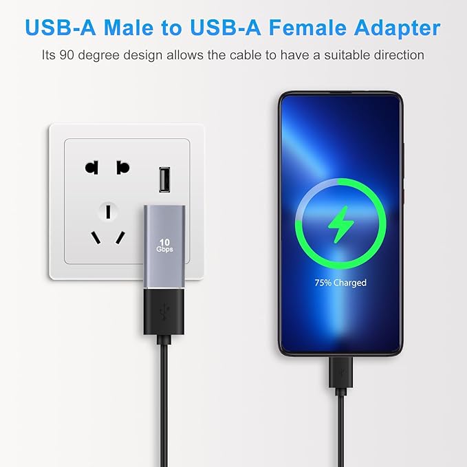 90 Degree USB3.0 Adapter (2 Pack), Left Angle and Right Angle 3.0 USB A Male to Female Converter Extender for PC, Laptop, USB A Charger, Power Bank and More, USB3.0 Expansion Adapter