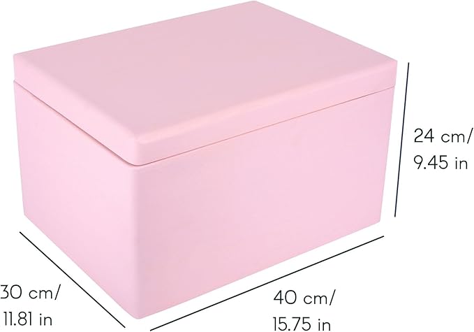 Large Pink Wooden Box Storage with Hinged Lid | 15.8 x 11.8 x 9.44 inches (+-0.5) | Gift Box Storage Document | Wood Keepsake Chest Product NOT Intended for 15 Years OR Below