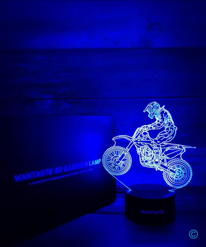 Motocross 3D Lamp Gift with Remote, Dirt Bike Decor Toys for Boys Girls Room, 7 Colors Changing Nightlight Bedside for Kids Baby