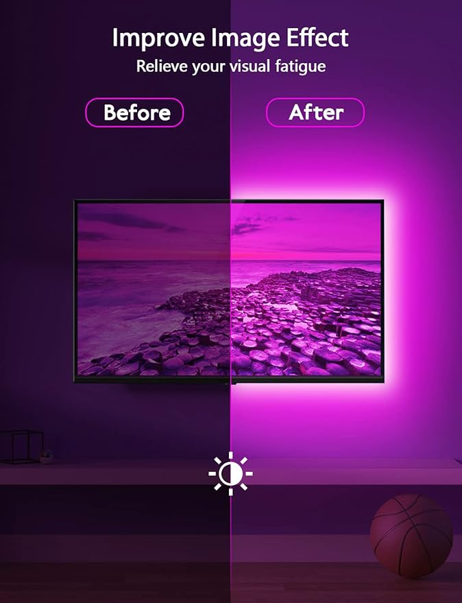 MATICOD RGB LED TV Strip USB Lights for Backlight and Behind, App Remote Control, Music Sync, Multicolor, 9.84FT for 32"-43" TV