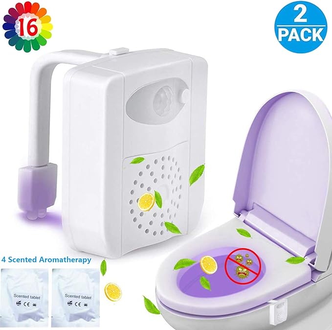 ZEZHOU Toilet Light 2 Pack - 16 Color LED Toilet Bowl Light Motion Activated Light Sensor Bathroom Night Light, Unique Cool Funny Gadgets Gifts Idea for Men Boy Teen Kids Dad