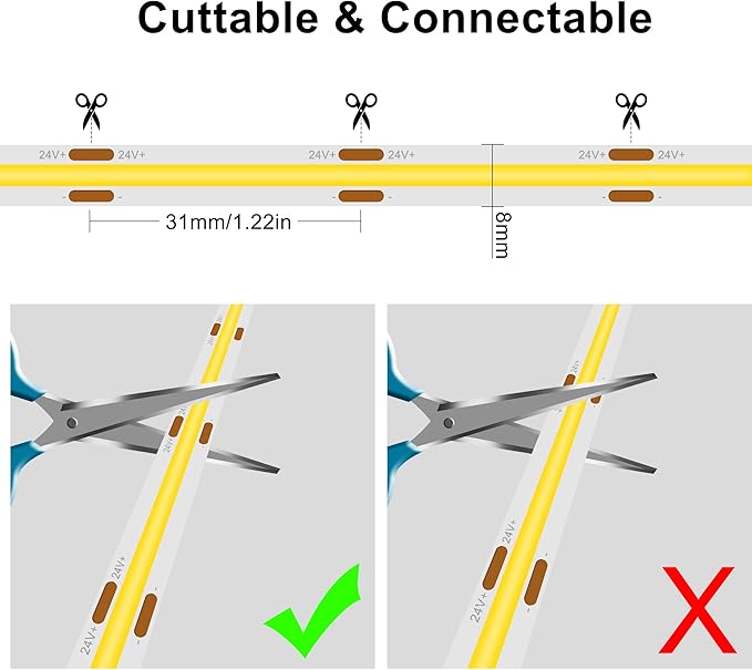 LED Strip Lights 32.8FT,Dimmable cob led Strip with Adapter and Remote,24V Strip Lights CRI90+ 8mm Wide 3840leds,Natural White 4000K Indoor led Tape,Perfect for Cabinet,Room,Kitchen,TV