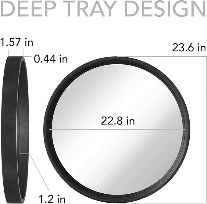 WallBeyond Black Round Wood Mirror 24 inch Circle Wall Mirror for Bathroom Round Wall Mirror for Wall Decor, Vanity, Entryway Living Room