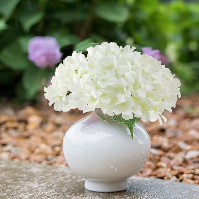 20 Pcs White Hydrangea Artificial Flowers Bulk, Faux Hydrangea Flowers Heads, Artificial Fake Silk Hydrangea Flowers with Stems, White Flowers Artificial for Decoration Wedding Décor