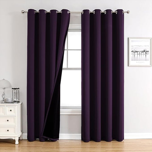 ChrisDowa 100% Blackout Curtains 120 inch Long for Bedroom with Black Liner, 2 Thick Layers Total Blackout Thermal Insulated Grommet Long Window Curtains 2 Panels Set (Royal Purple, 52 x 120 Inch)