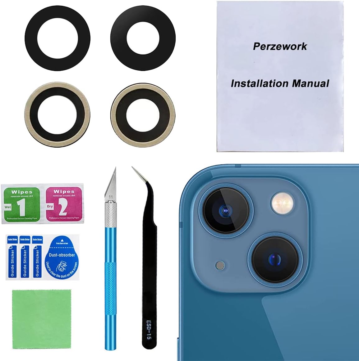 OEM Rear Back Camera Glass Lens Replacement for iPhone 13 and iPhone 13 Mini with Pre-Installed Adhesive and Repair