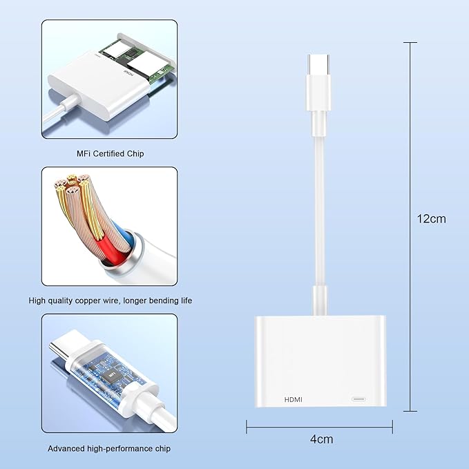USB C to HDMI Adapter, Type C Digital AV HDTV Adapter 4K@60Hz HDMI Sync Screen Connector Cable with 100W USB C Charging Port for iPhone 16/16 Plus/16 Pro/16 Pro Max/15/15 Plus/15 Pro/15 Pro Max
