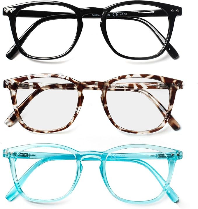 Henotin 3 Pack Blue Light Blocking Reading Glasses,Spring Hinge Computer Readers for Men Women,Anti UV Ray Filter Eyeglasses (3 Pairs, 2.75)
