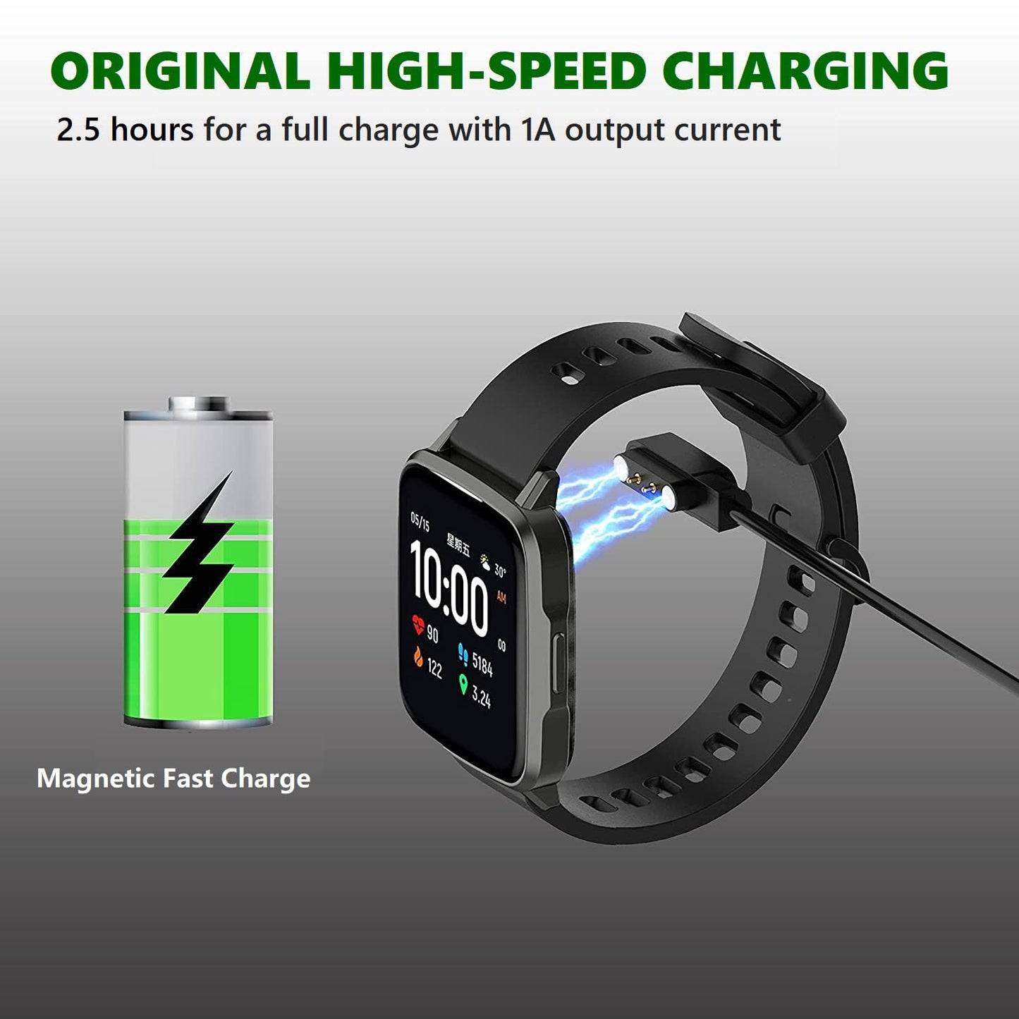 E ECSEM Charger for Boquaw P90, Magnetic Charging Cable Cord Black 3.3FT - 2 Pack Smartwatch Accessories
