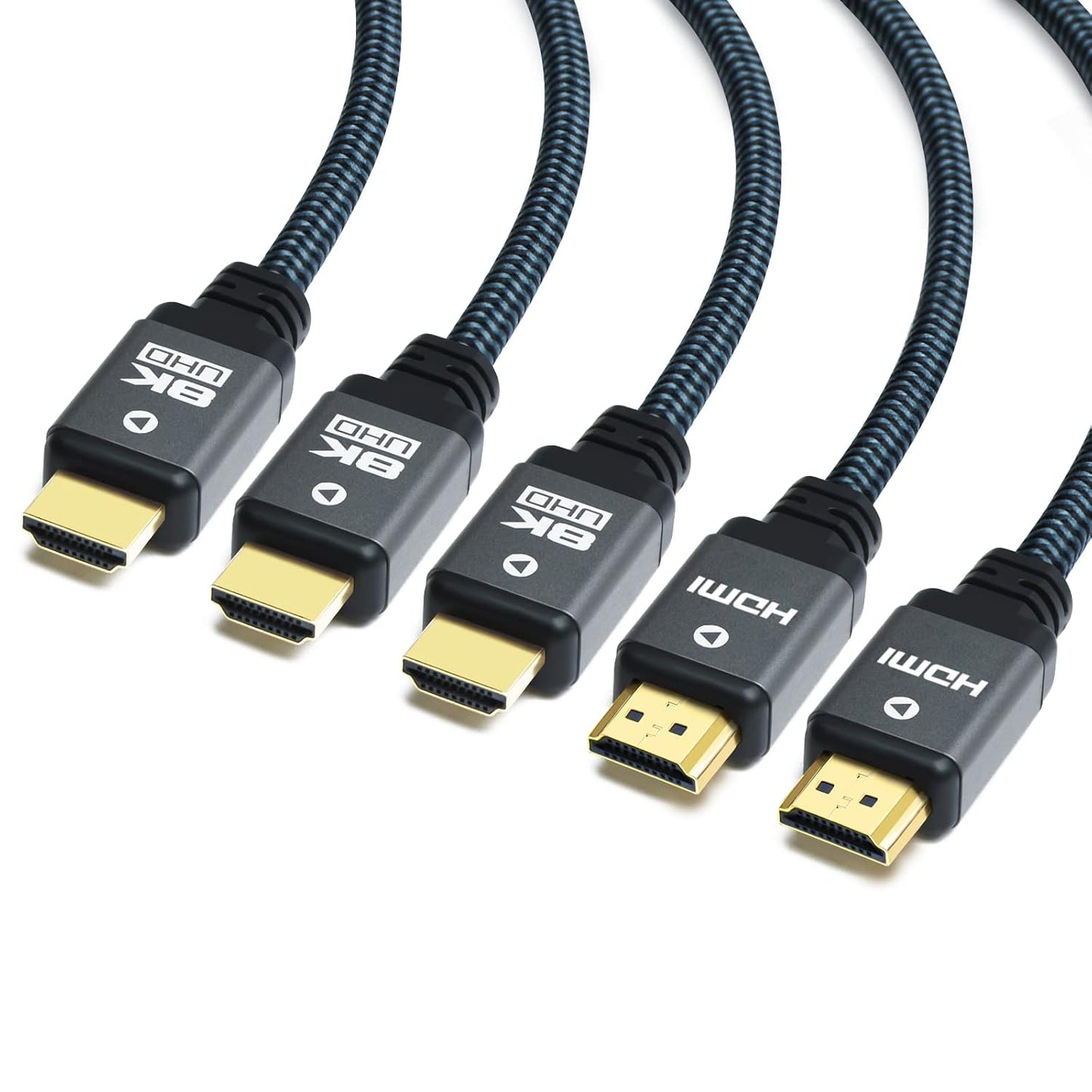 2.1 6.6ft (5 Pack), 48Gbps 8K 10K, 8K, 4K, 2K, 3D, 2.2, 4:4:4, Yauhody HDMI Cable High Speed HDMI Cord, Nylon Braided