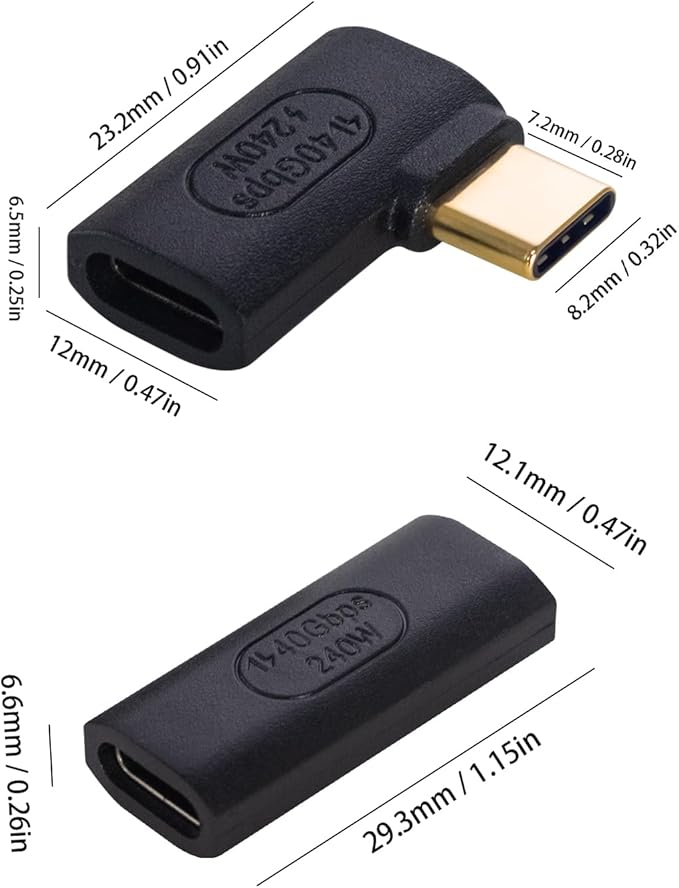 Duttek 90 Degree USB C Adapter, USB C Female to Female Adapter 240W PD, 40Gbps,8K@60Hz Support Thunderbolt 4 Cable for Steam Deck, Laptop, MacBook, iPhone 4 Pack