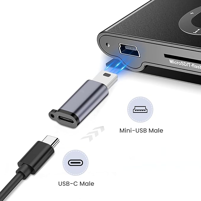 USB C to Mini USB Adapter (2 Pack), Type C Female to Mini USB Male Convert Connector, USB Mini to USB C Adapter Compatible with Digital Cameras, Computer, GPS