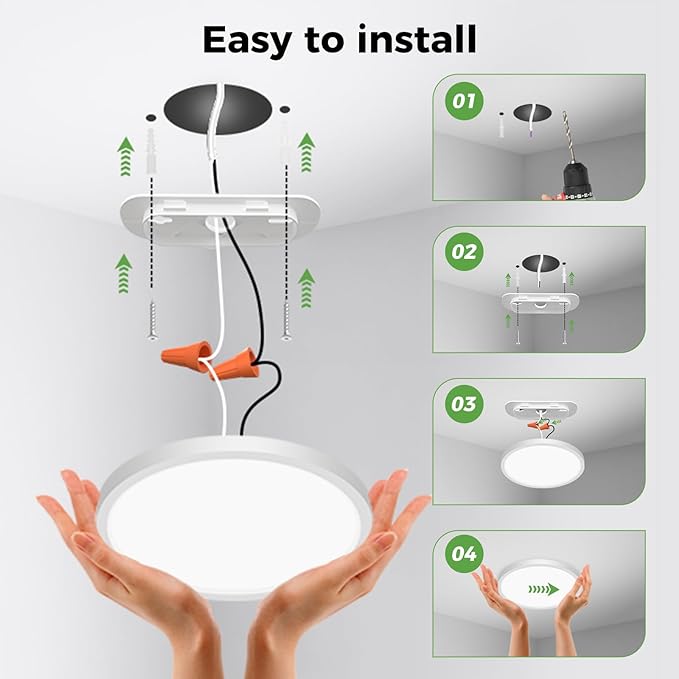zemty 4Pack Ceiling Light Fixture Flush Mount, 6.5 Inch 12W 1200lm LED Light Fixtures, Adjustable 3000K 4000K 6500K, Modern Recessed Ceiling Lamp for Bathroom Closet Hallway Kitchen