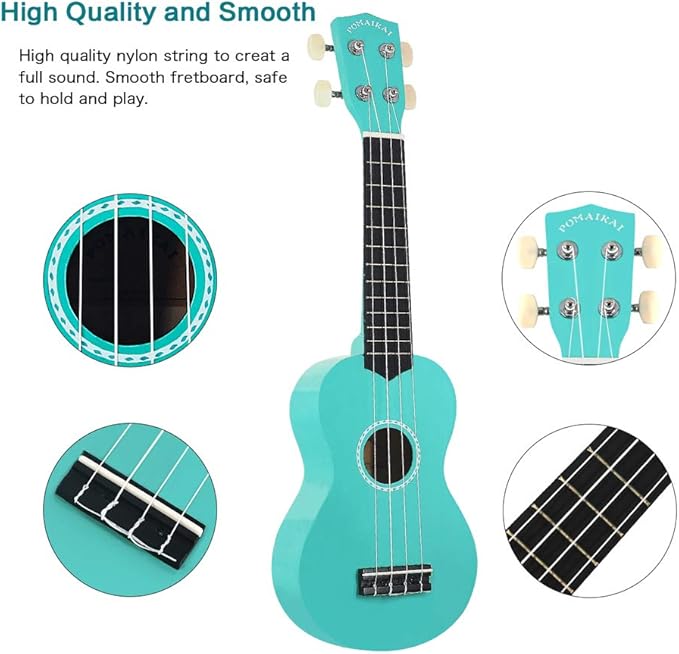 POMAIKAI Soprano Ukulele Starter Wood Ukele Hawaiian Guitar Ukelele 21" Beginner and Students (Blue)