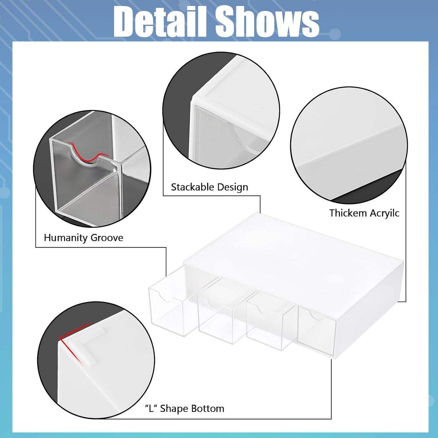 1 Pack 9V, 4-Drawer Common BTSKY White Acrylic Battery Storage Organizer for AA, AAA, C Batteries, Storage Box Battery