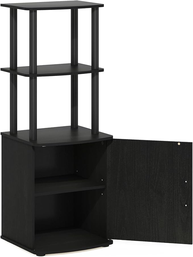 Furinno Turn-N-Tube Tall TV Entertainment Side Table Display Rack with Storage Cabinet, 2-Tier, Blackwood/Black