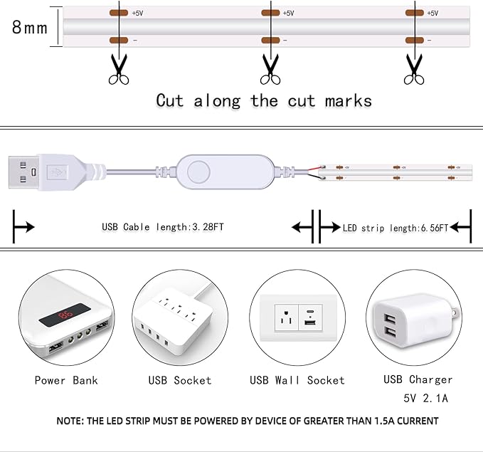 LED Strip Lights RGB COB 6.56 FT 1152 LEDs 5V USB Color Changing Short Strip Light, Smart APP Control Music Sync, Multi Color TV Backlight with Remote for DIY Home Decor (6.56FT/2M)