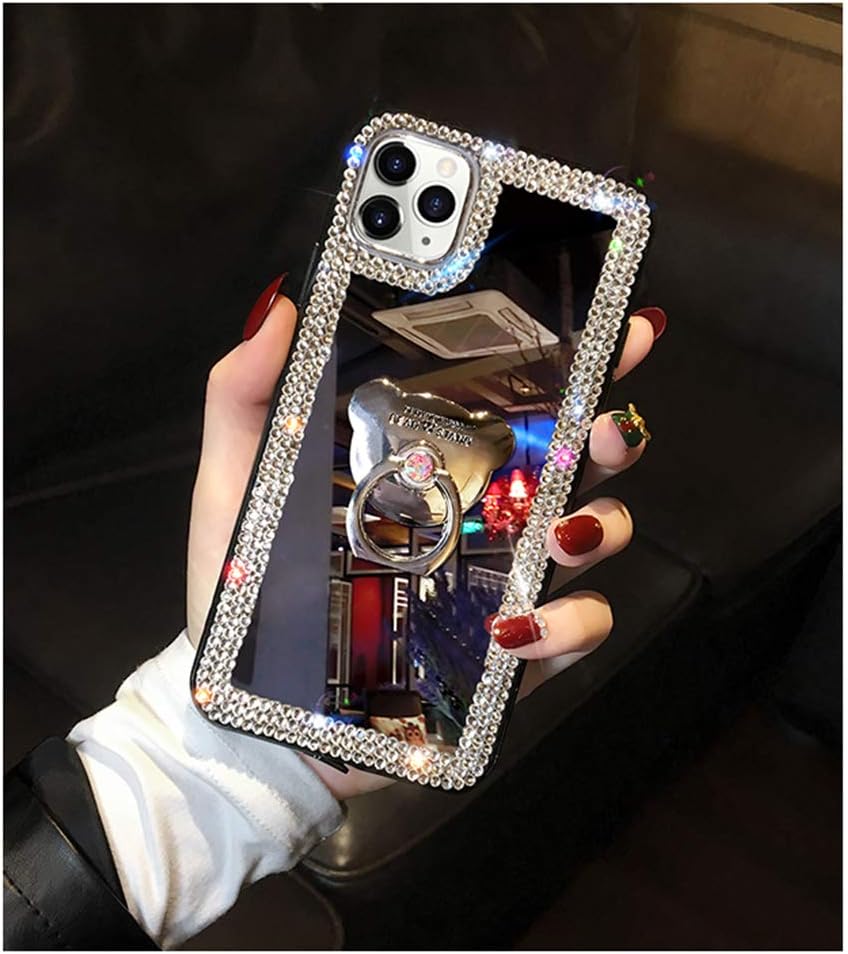 LUVI 6.7 inch Compatible iPhone 12 Pro Max Diamond Glitter Case with Makeup Mirror, Ring Holder, Bling Rhinestone