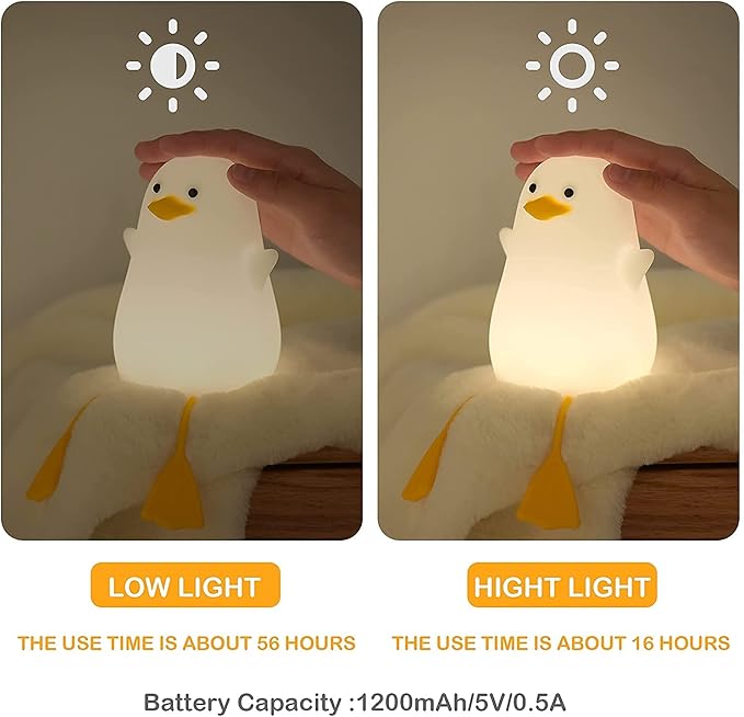 Attivolife Duck Night Light for Kids, Cute Animal Silicone Lamp Touch Control + Dimmable + Timer, USB Rechargeable LED Feeding, Bedside Bedroom Decor Birthday Gifts for Toddler Baby Women