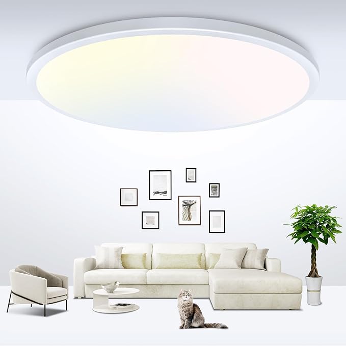 zemty 12 Inch White Flush Mount Ceiling Lights Super Slim 28W 3200lm LED Light Fixture, Warm Natural Cool White Selectable Lighting Fixture for Bedroom, Kitchen, Basement