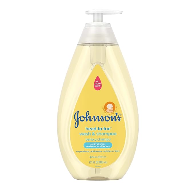 Johnson's Head-to-Toe Gentle Tear-Free Baby & Newborn Wash & Shampoo, Sulfate-, Paraben- Phthalate- & Dye-Free, Hypoallergenic Wash for Sensitive Skin & Hair, 27.1 fl. Oz