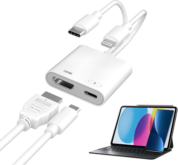 Lightning and USB-C to HDMI Adapter for iPhone to TV, MFi Certified 4K@60Hz Type C to HDMI Adapter with 100W Fast Charge, Lightning to Digital AV adapter for iphone 17/16/15/iPad to TV/Projector