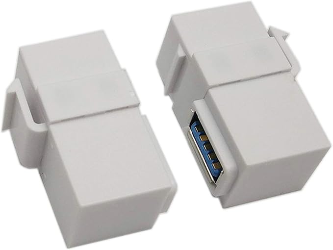 USB 3.0 Keystone Jack Inserts, zdyCGTime (2-Pack) 90 Degree Right Angled USB 3.0 Adapters Female to Female Connector for Wall Plate Outlet Pane (White USB 3.0 A)