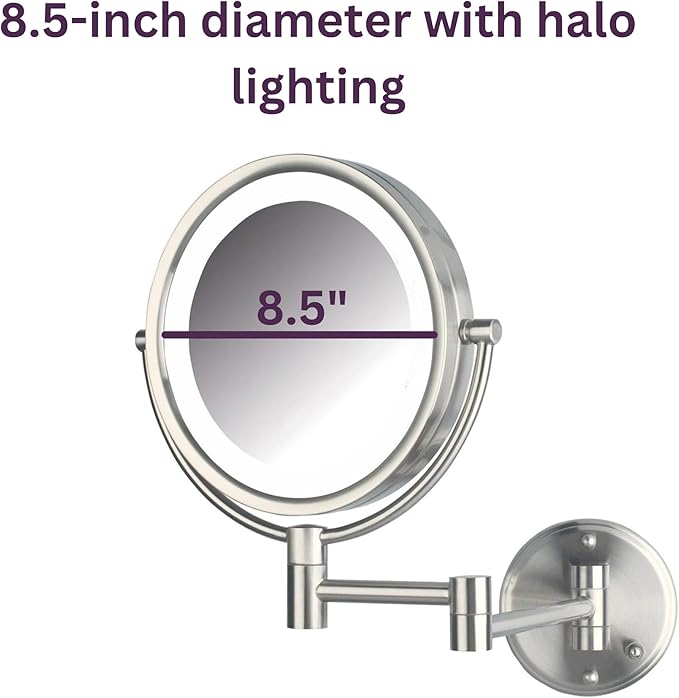 JERDON Wall-Mounted Makeup Mirror with Lights - Direct-Wired Lighted Makeup Mirror with 8X Magnification & Nickel Finish - Model HL88NLD