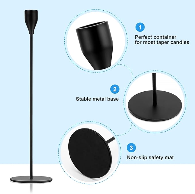 Black Candlestick Holder Set of 36 for Taper Candles, Decorative Candle Holders Bulk Candle Stick Holders Taper Candle Holders for Table Centerpiece Wedding Dinning Party Anniversary Home Decor